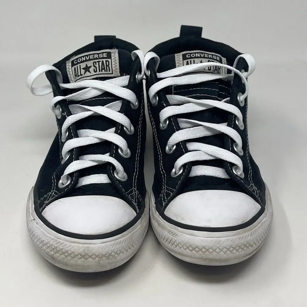 Converse All Star Mid Top Shoes Kids Size 3 Black Canvas Sneakers